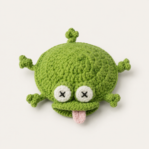 Green frog crochet cup coaster