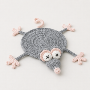 Crochet Animal Cup Coaster - Gray Mouse
