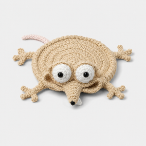 Crochet Animal Cup Coaster - Beige Mouse