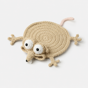 Crochet Animal Cup Coaster - Brown Mouse