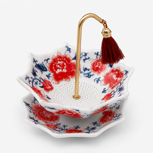 Ceramic Flower Tea Strainer Set - Red Floral