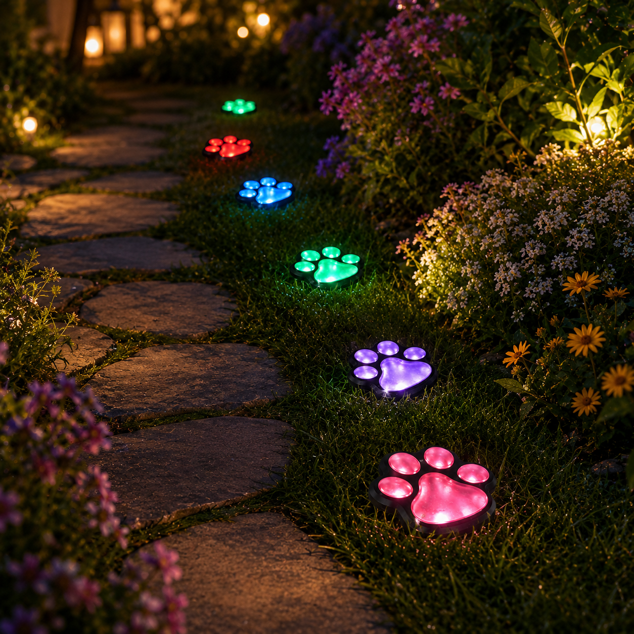 Solar Paw Print Garden Lights 6-Pack for Pathways, Lawns, and Pet Lovers