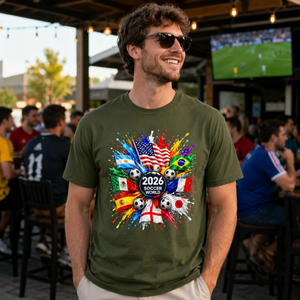 Men's World Flag Soccer Graphic Tee Worn Or Detail Scene 9