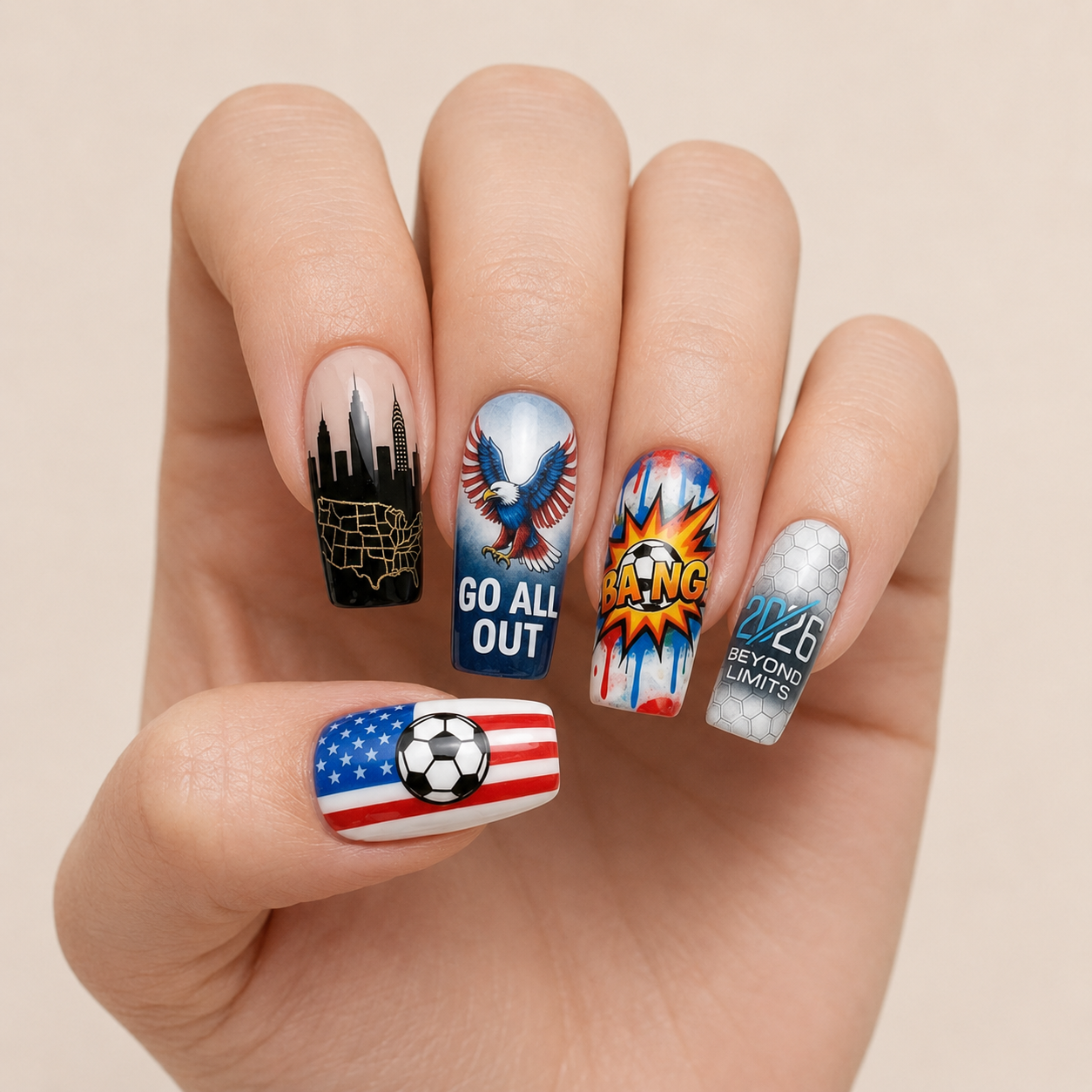 24-Piece Soccer Fan Press-On Nail Set Style Or Detail View 18