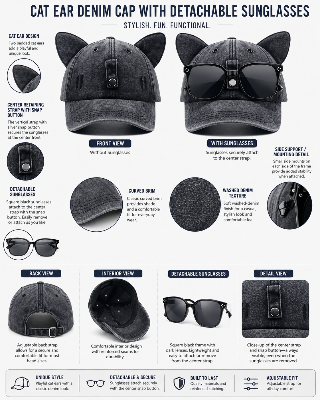 Sunglasses Cat Ear Baseball Cap - ChatGPT Image 2026年5月20日 17_16_32
