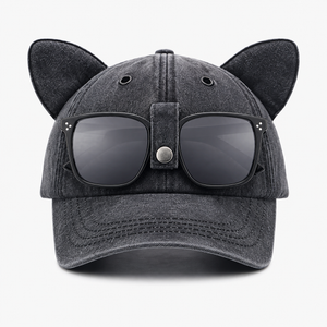 Sunglasses Cat Ear Baseball Cap - Black