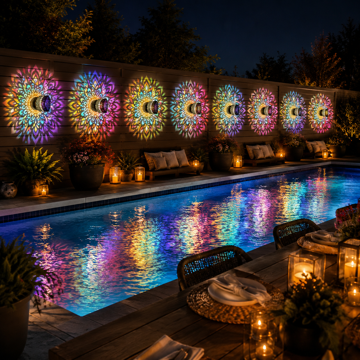 Solar Mandala Outdoor Garden Projection Lights for Fence and Patio Walls