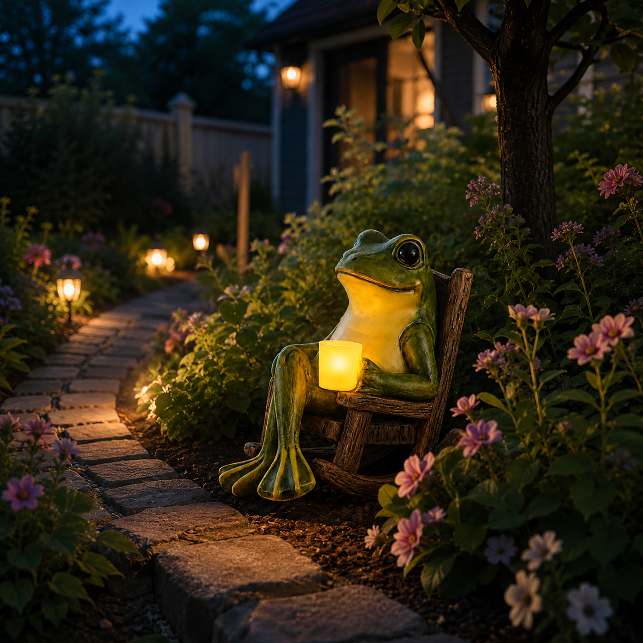 Solar Frog Garden Statue Light for Patio, Porch, and Lawn Decor