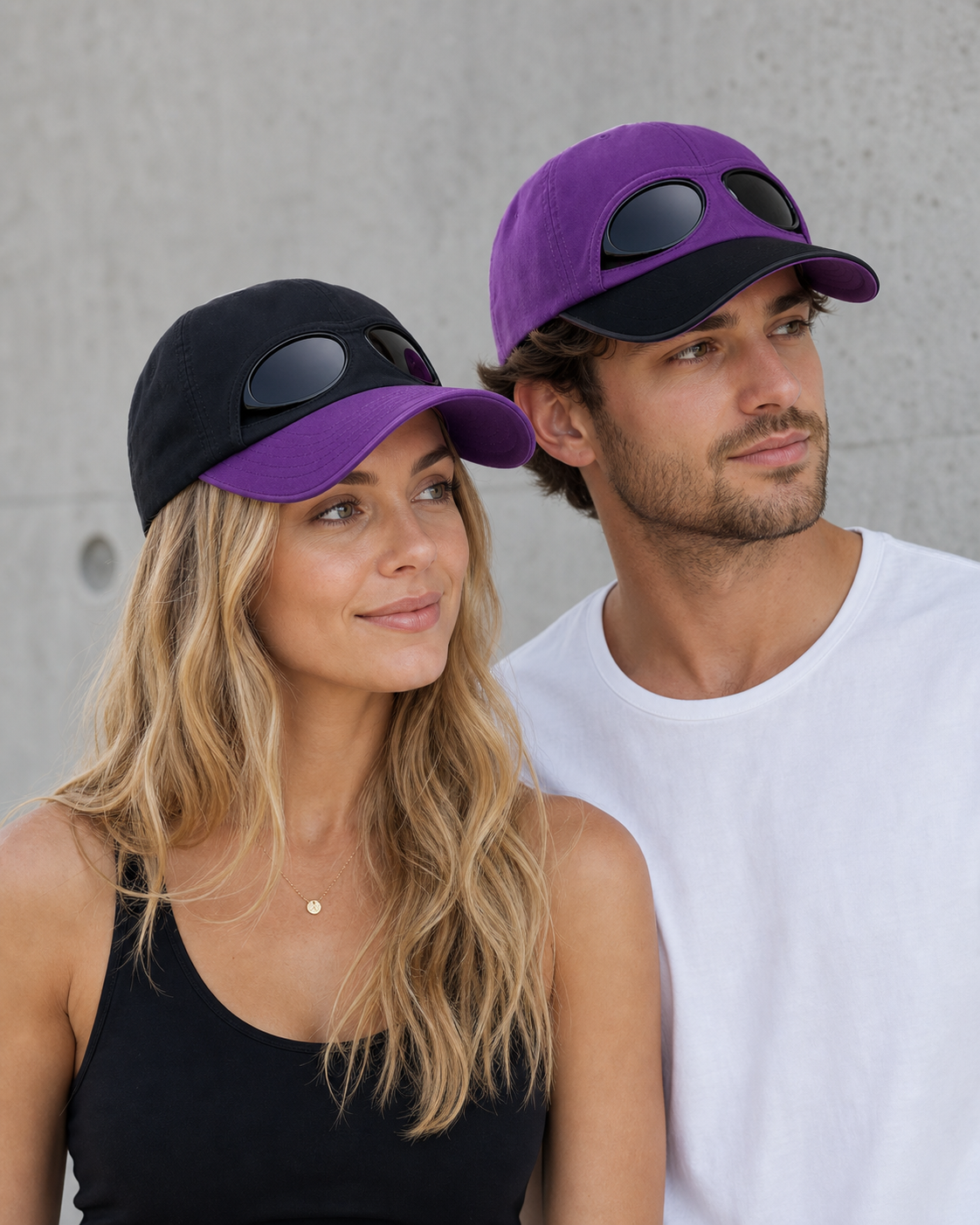 Black Purple Reversible Sunglasses Cap discount image