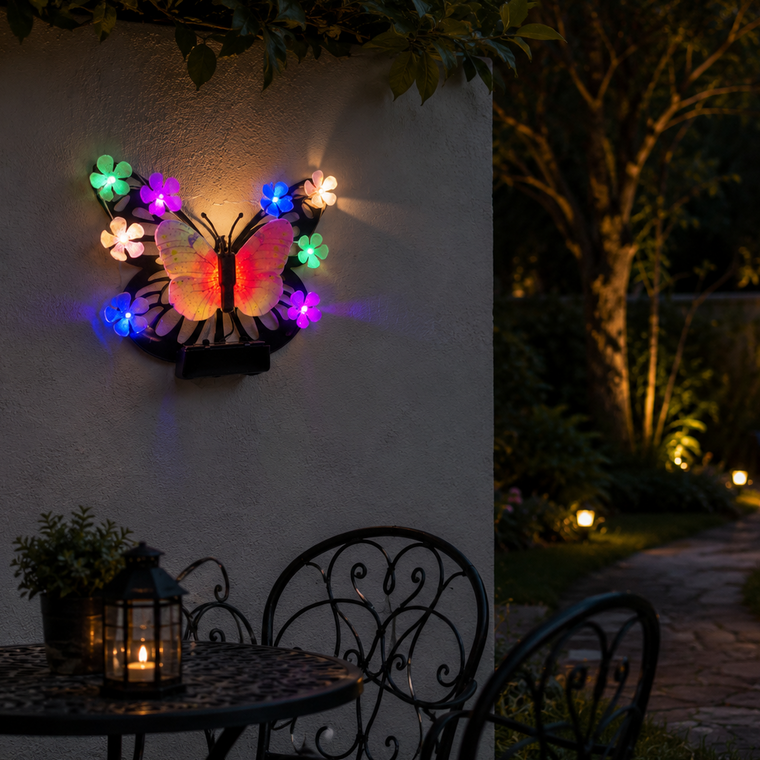 Solar Butterfly Wall Light | Multicolor Garden Lamp