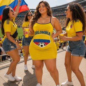 Colombia Flag Soccer Summer Dress Worn Or Detail Scene 14