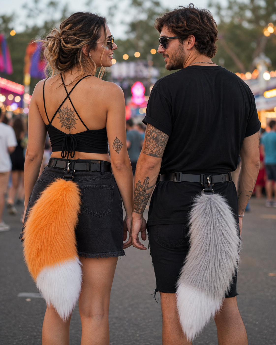 Electric Plush Tail Accessory worn by Western model in a cosplay styling scene