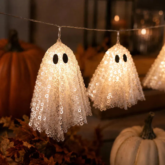Halloween Ghost String Lights for Mantel Shelves and Porch Decor