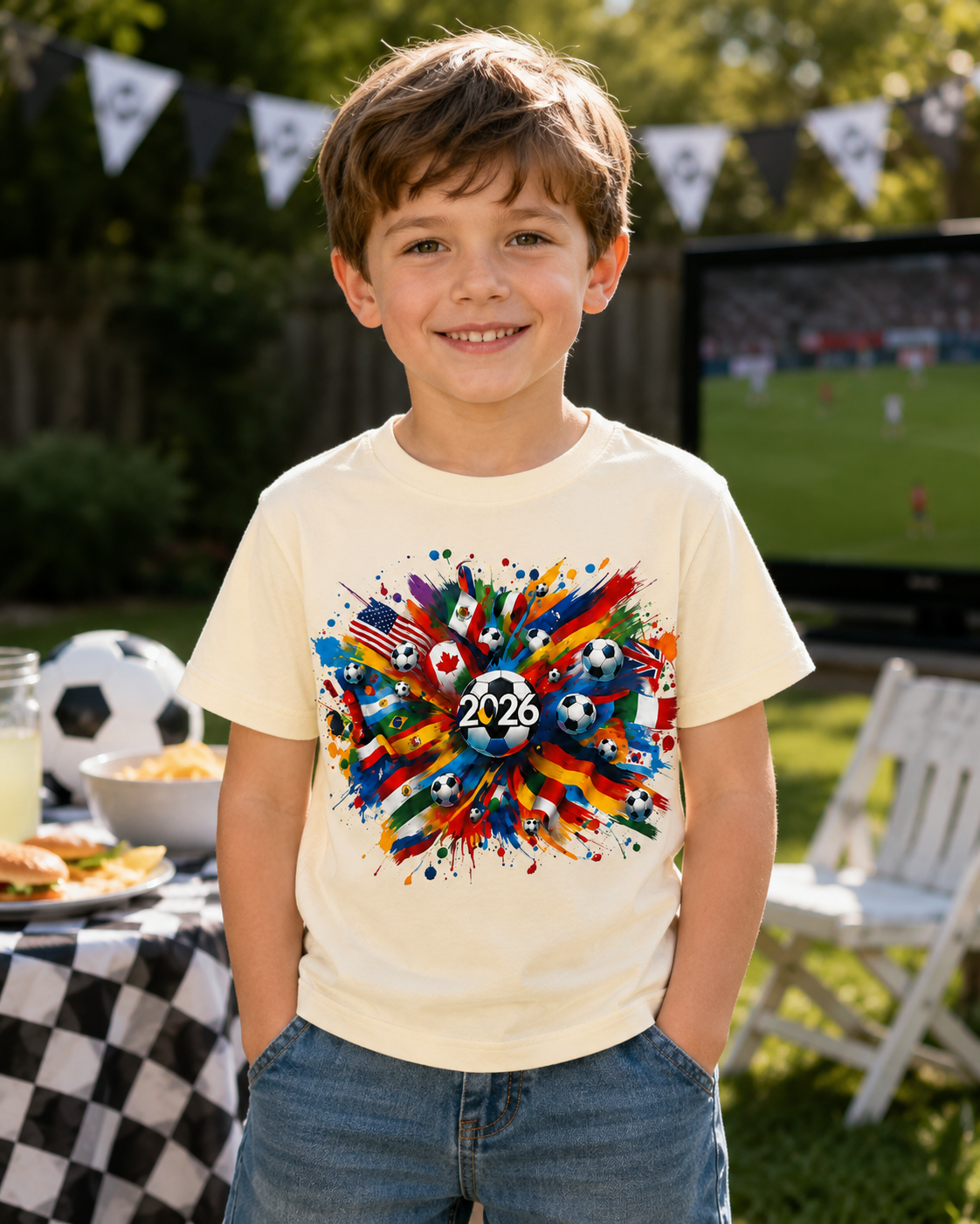 Kids Soccer Ball Graphic T-Shirt Worn Or Detail Scene 13