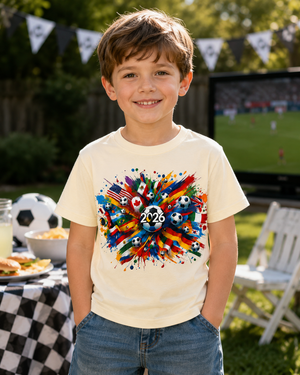 Kids Soccer Ball Graphic T-Shirt Worn Or Detail Scene 13
