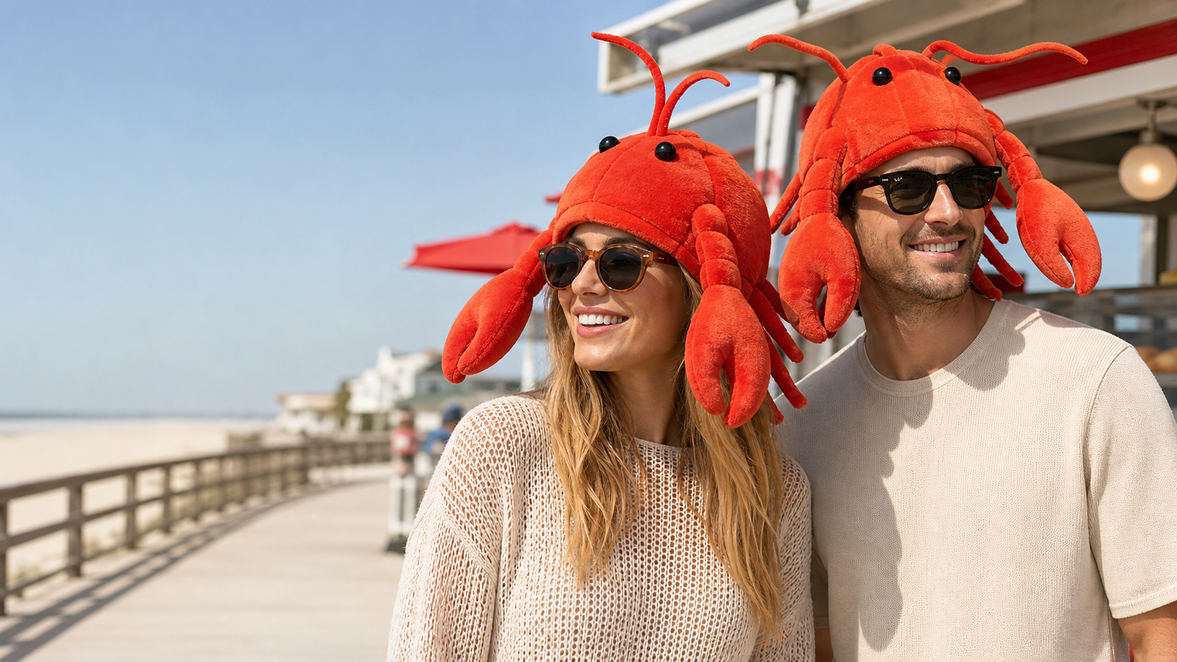 Lobster Novelty Hat worn by Western model in a styling scene