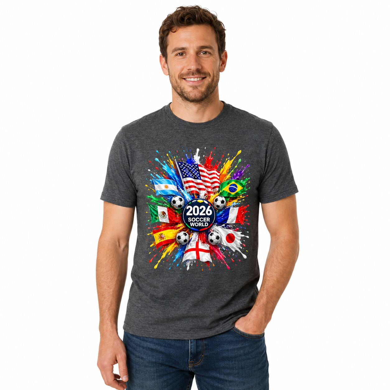 Men's World Flag Soccer Graphic Tee Product Color Packshot 5