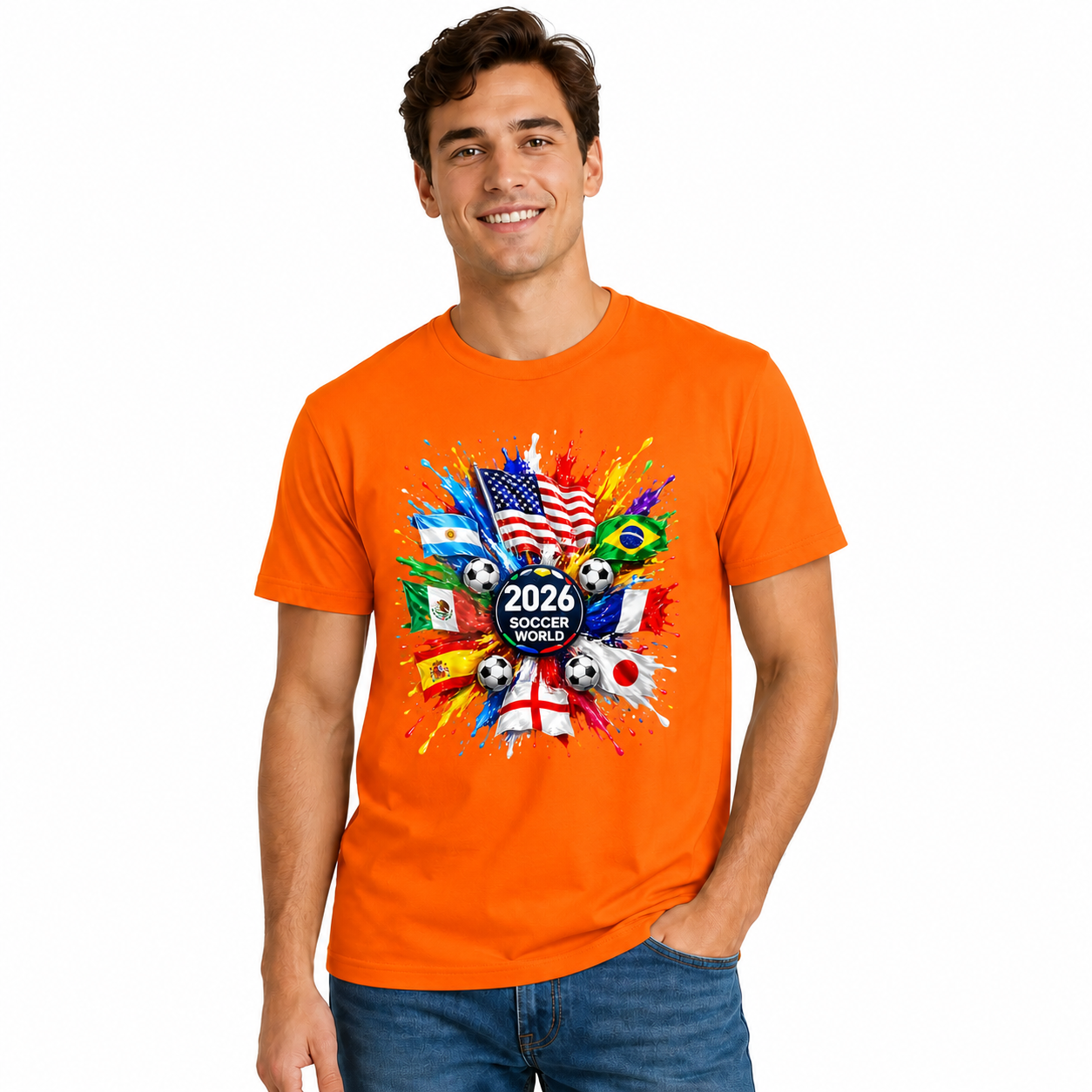 Men's World Flag Soccer Graphic Tee Worn Or Detail Scene 20