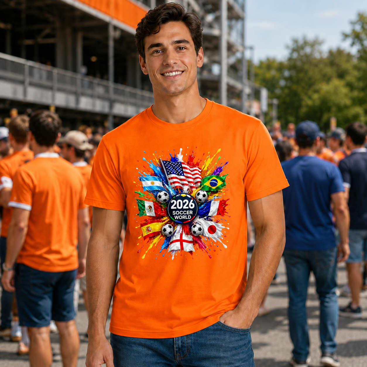 Men's World Flag Soccer Graphic Tee Worn Or Detail Scene 21