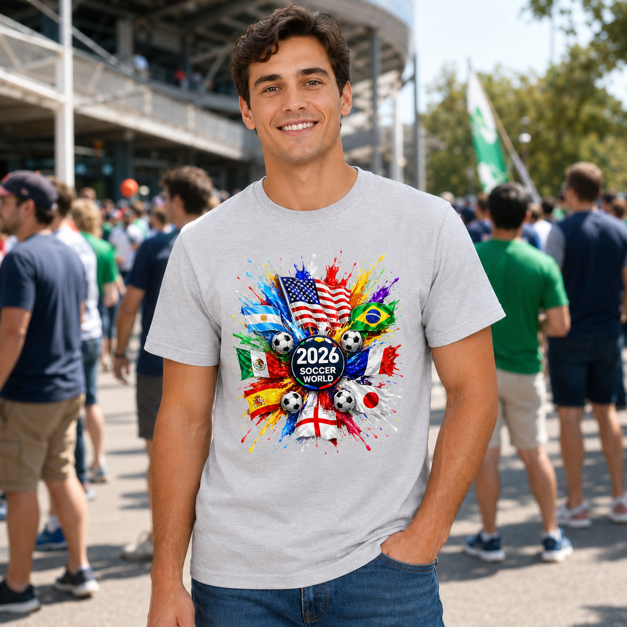 Men's World Flag Soccer Graphic Tee Worn Or Detail Scene 24