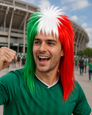 Mexico Tricolor Soccer Fan Wig generated-worn-scene 1