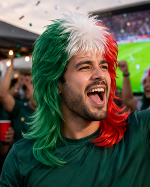 Mexico Tricolor Soccer Fan Wig generated-worn-scene 2