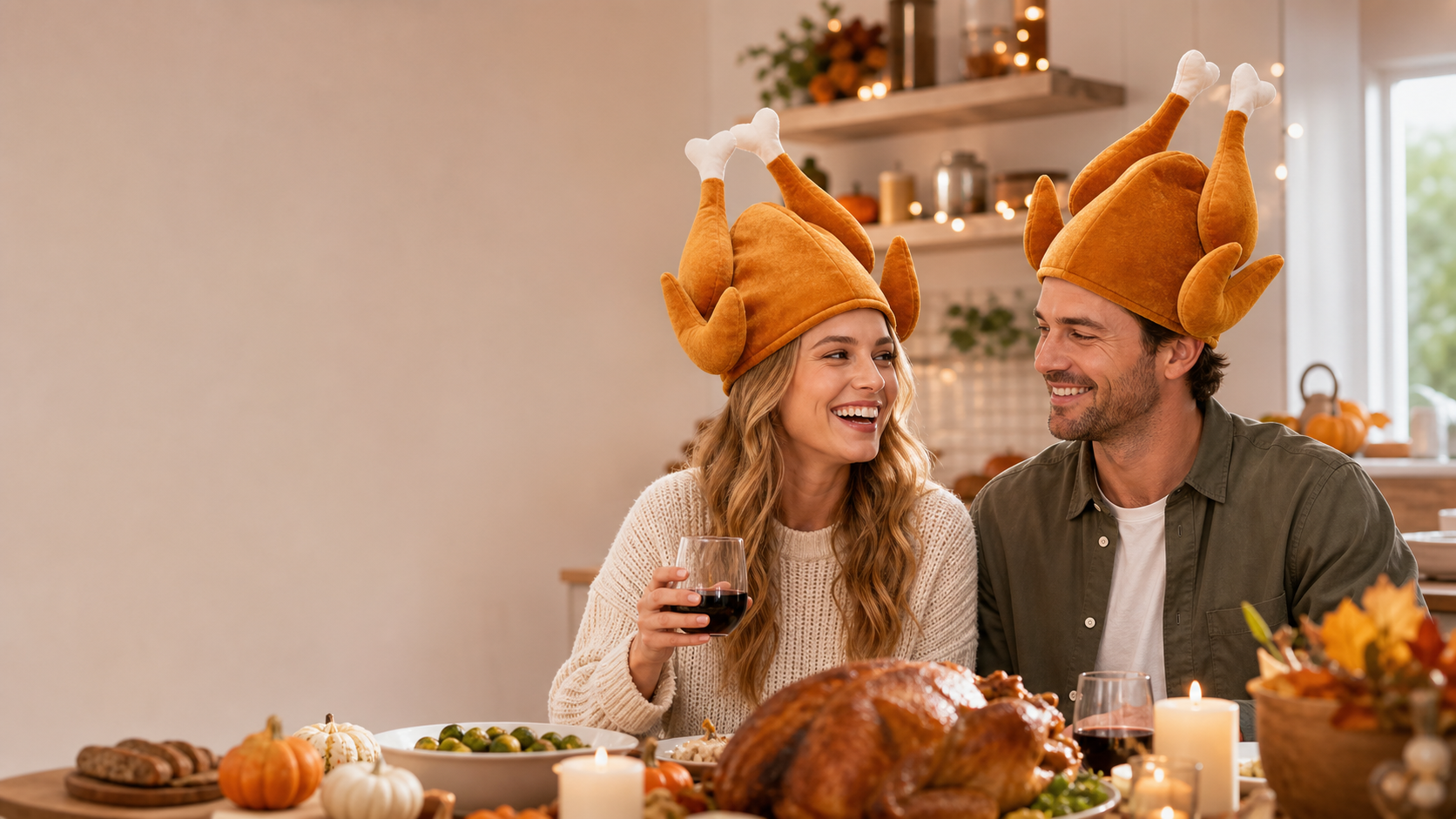 Plush Turkey Hat worn by Western model in a styling scene