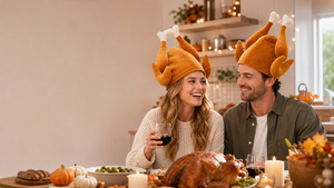 Plush Turkey Hat worn by Western model in a styling scene