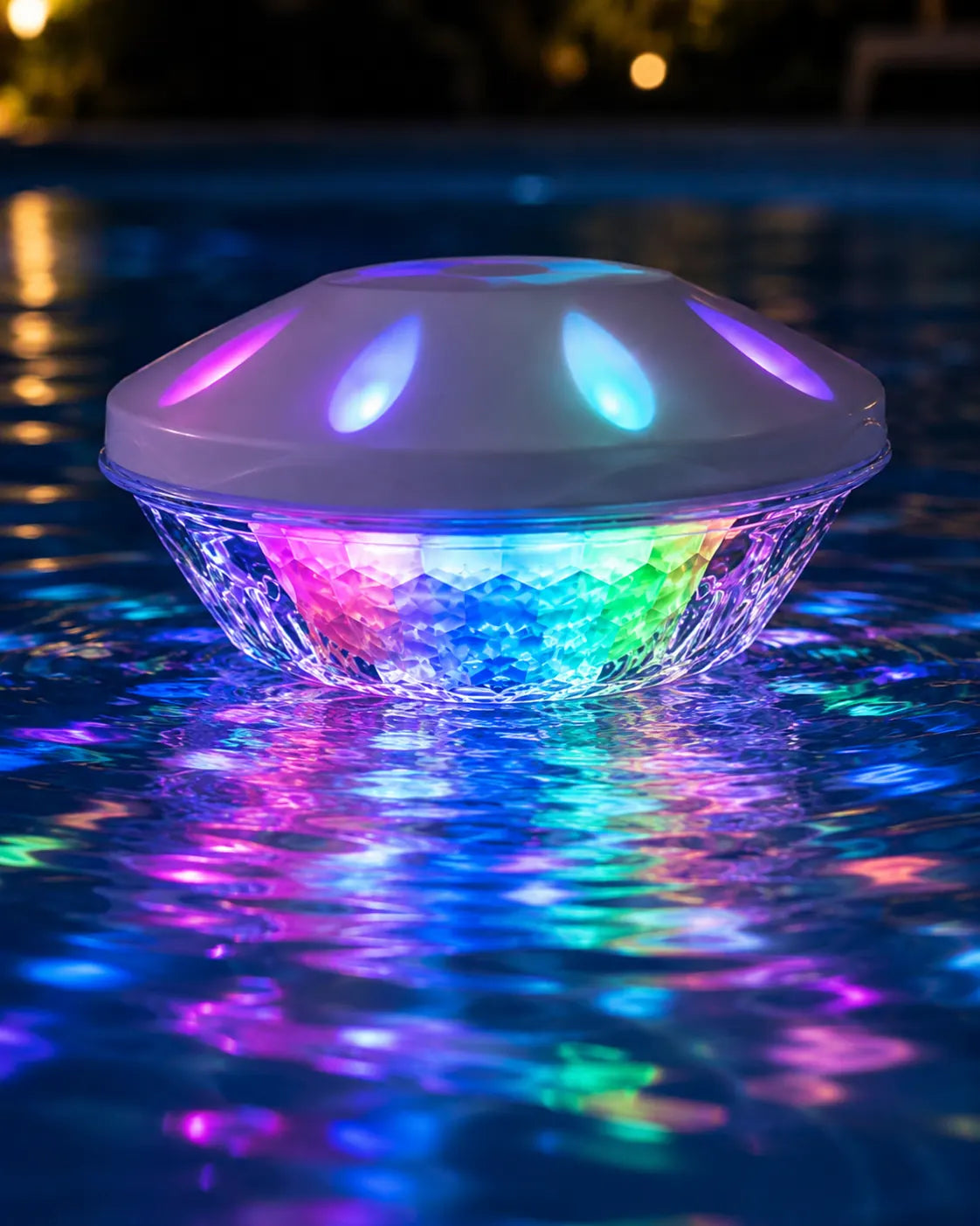 Crystal style RGB glow floating on pool water