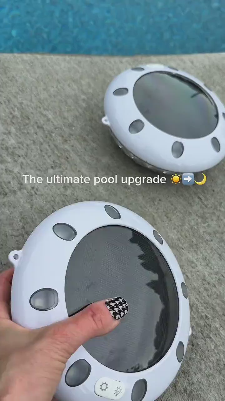 rechargeable floating rgb pool lights with remote glowing in backyard pool and water feature
