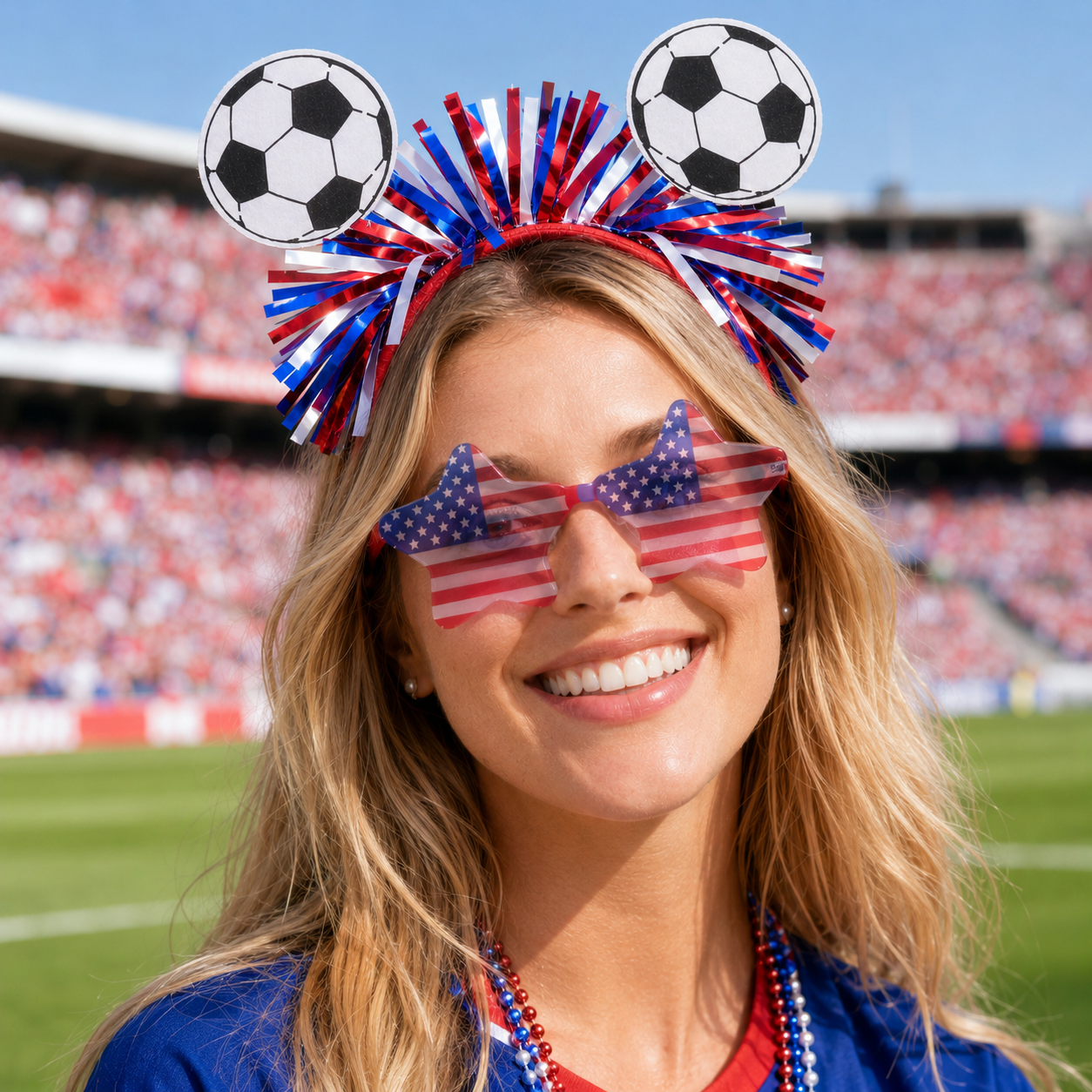 Red White Blue Soccer Headband and Glasses Set Style Or Detail View 4