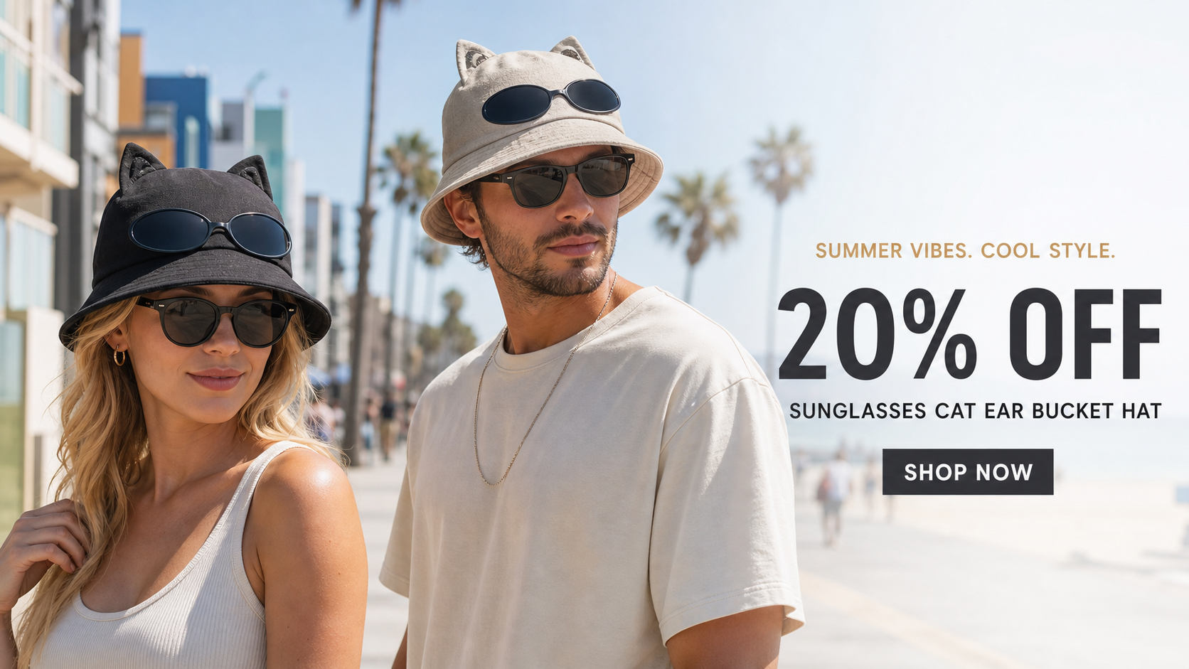 Sunglasses Cat Ear Baseball Cap worn by Western model in a styling scene