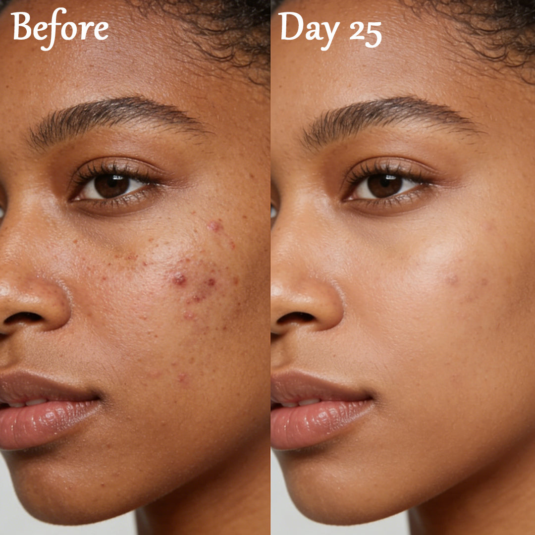 Before and day 25 skin cue for overloaded daily routine